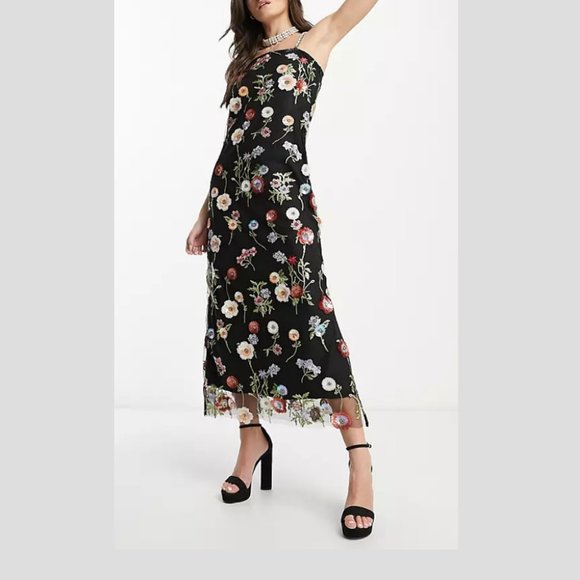 Dream Sister Jane embroidered midi dress in black mixed floral Size Large NWT - Picture 1 of 4